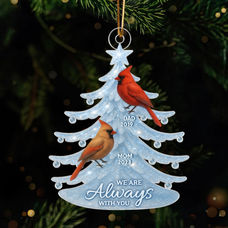 Crystal Christmas Tree Cardinals 3D Effect Personalized Acrylic Ornament, Heartwarming Memorial Sympathy Gift