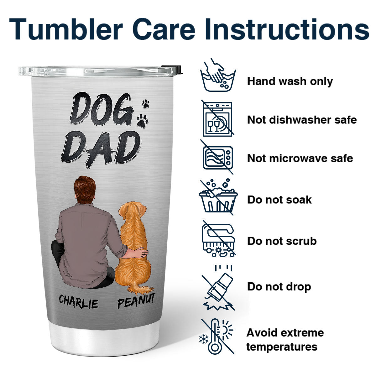 Back View Man Sitting With Dogs Gift For Dog Dad Dog Lovers Personalized Tumbler