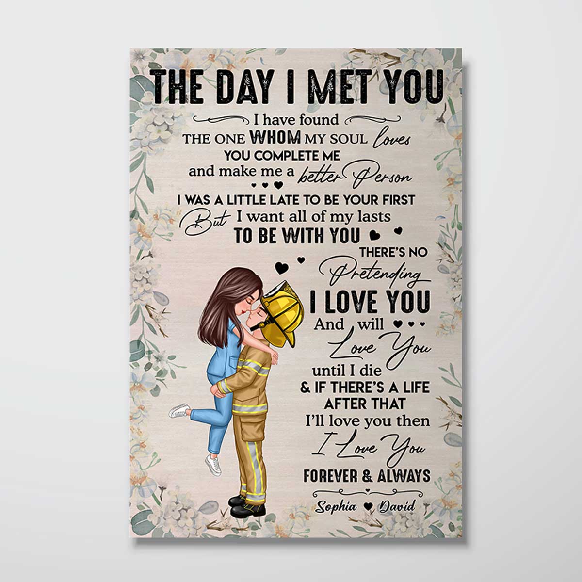 Couple Hugging Kissing Valentine‘s Day Gifts by Occupation Gift For Her Gift For Him Firefighter, Nurse, Police Officer Personalized Vertical Poster