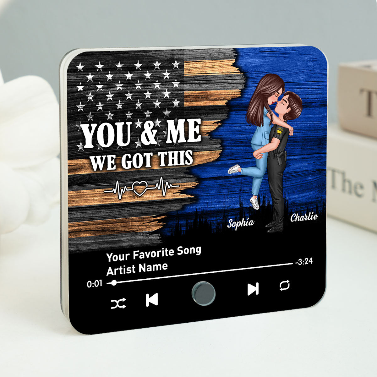 Hero Couple Hugging Kissing Favorite Song Personalized Music Fridge Magnet,  Gift Gift For Her Gift For Him