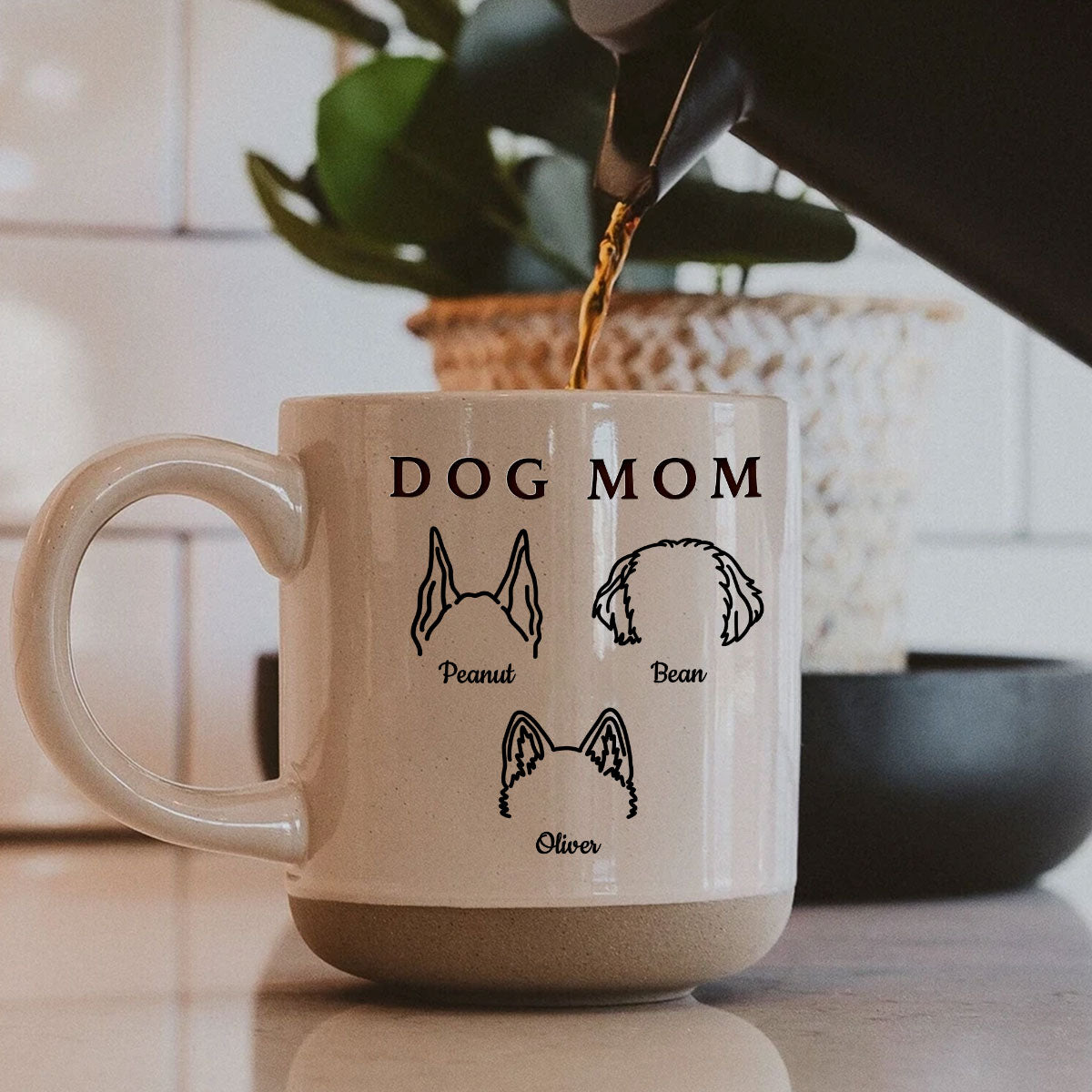 Dog Mom Dog Head Outline Personalized Pottery Mug, Gift for Dog Mom
