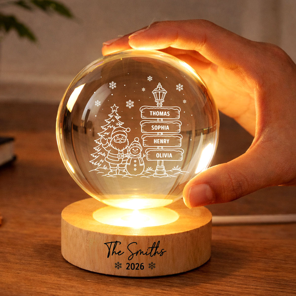 Joyful Christmas Custom Family Names - Personalized Crystal Ball LED Night Light - Gift For Family, Boy Girl
