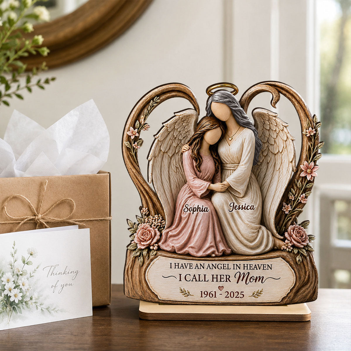 I Have An Angel In Heaven I Call Her Mom - Personalized 2-Layered Wooden Plaque - Sympathy Gift, Remembrance Gift
