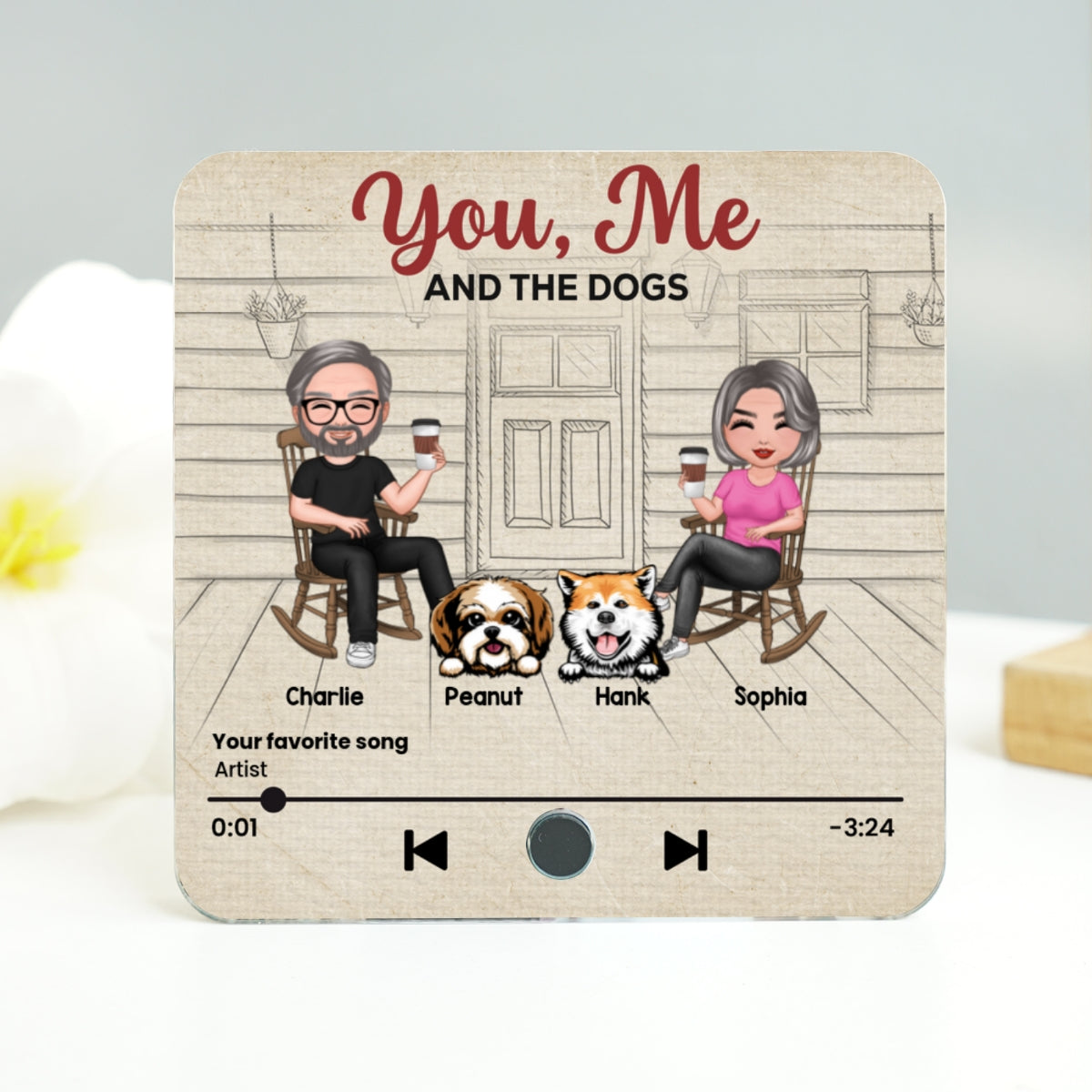 You Me We Got This Couple & Dogs Front Porch Personalized Music Fridge Magnet