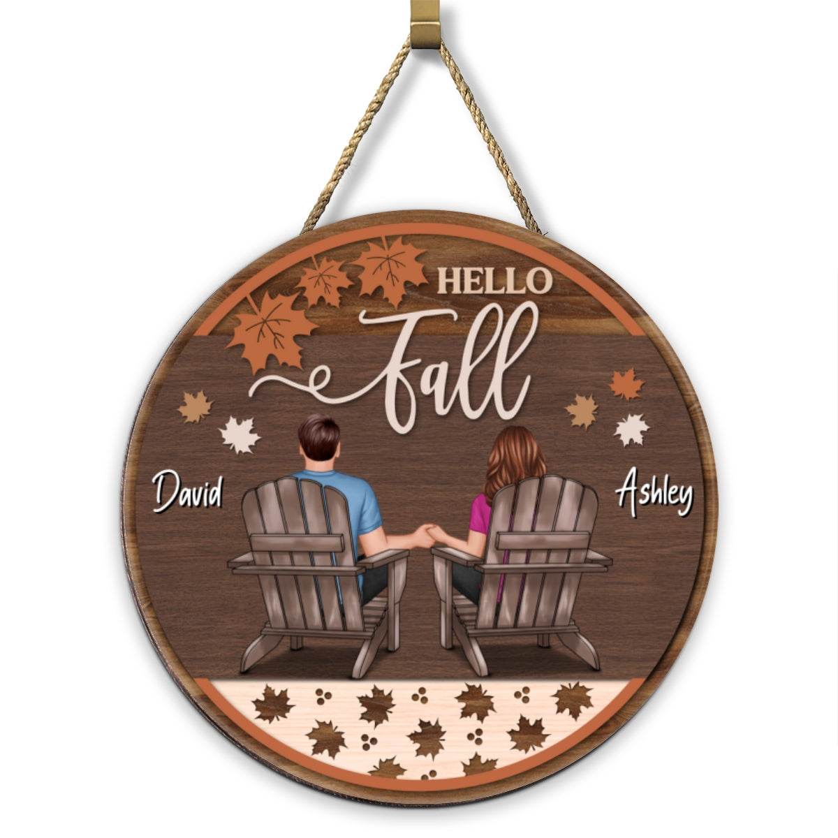 Hello Fall Couple Sitting Personalized Wood Sign, Fall Season Decor, Gift For Him Her