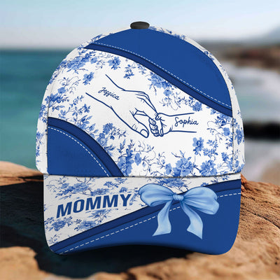 Grandma Mom Kids Holding Hands Bow Coquette Chinoiserie Personalized Classic Cap, Mother's Day gift