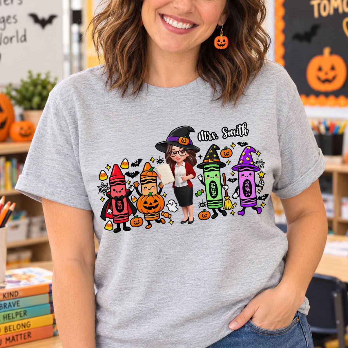 Halloween Crayon Teacher - Personalized Shirt - Gift For Teacher, Besties