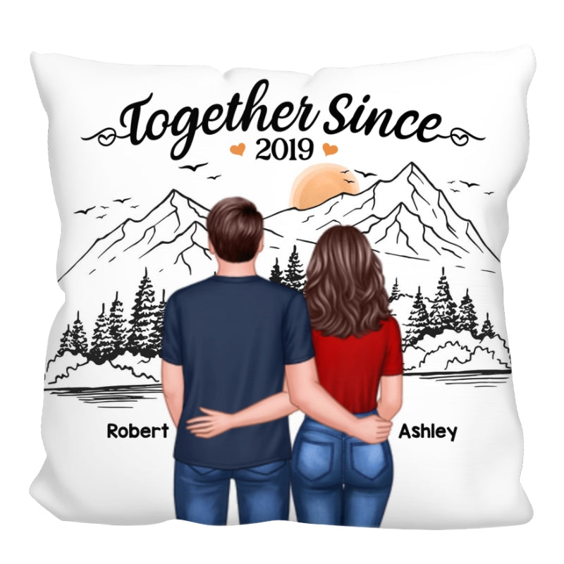 Mountain Simple Sketch Couple Back View Personalized Pillow