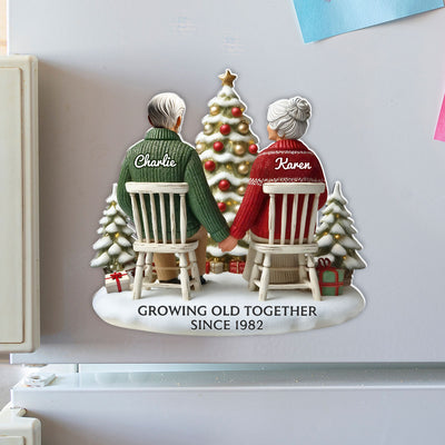 3D Back View Couple Growing Old Together Personalized Acrylic Fridge Magnet, 2025 Heartfelt  Gift, Anniversary Gift For Couple, For Him, For Her, Husband, Wife