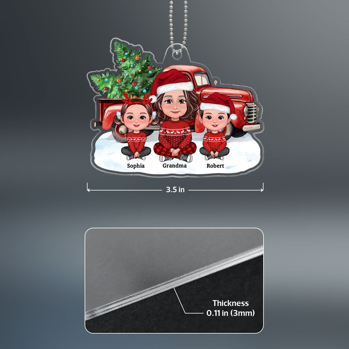 Grandma Grandkids Crossed Legs Sitting Front Christmas Car Personalized Acrylic Ornament