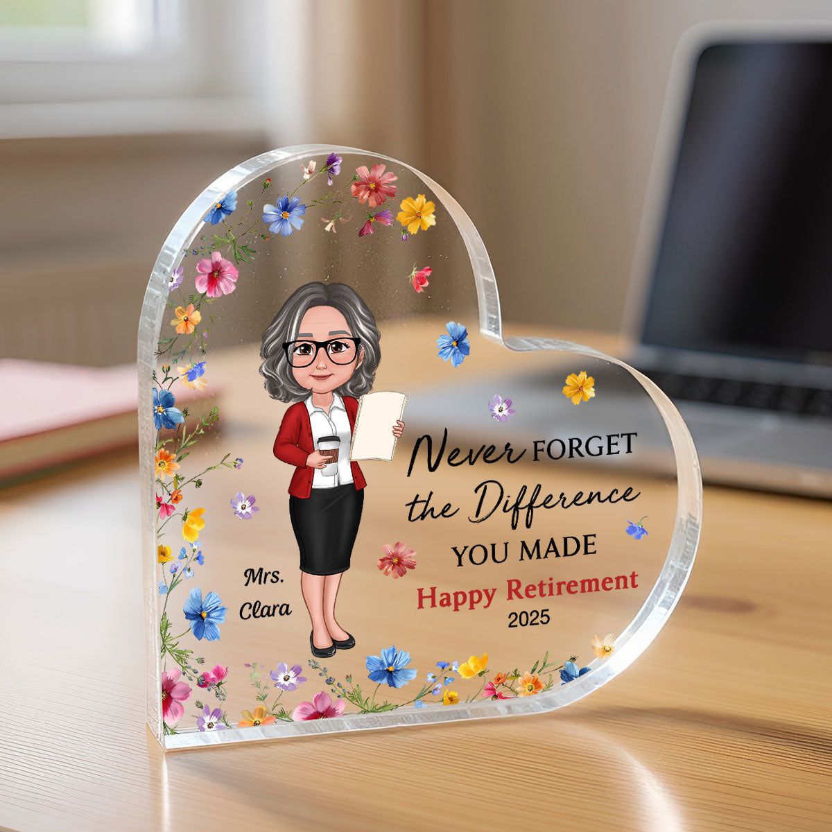 Never Forget The Difference You've Made, Personalized Heart Acrylic Plaque for Teacher, Retirement Gift for Teacher, Teacher Appreciation
