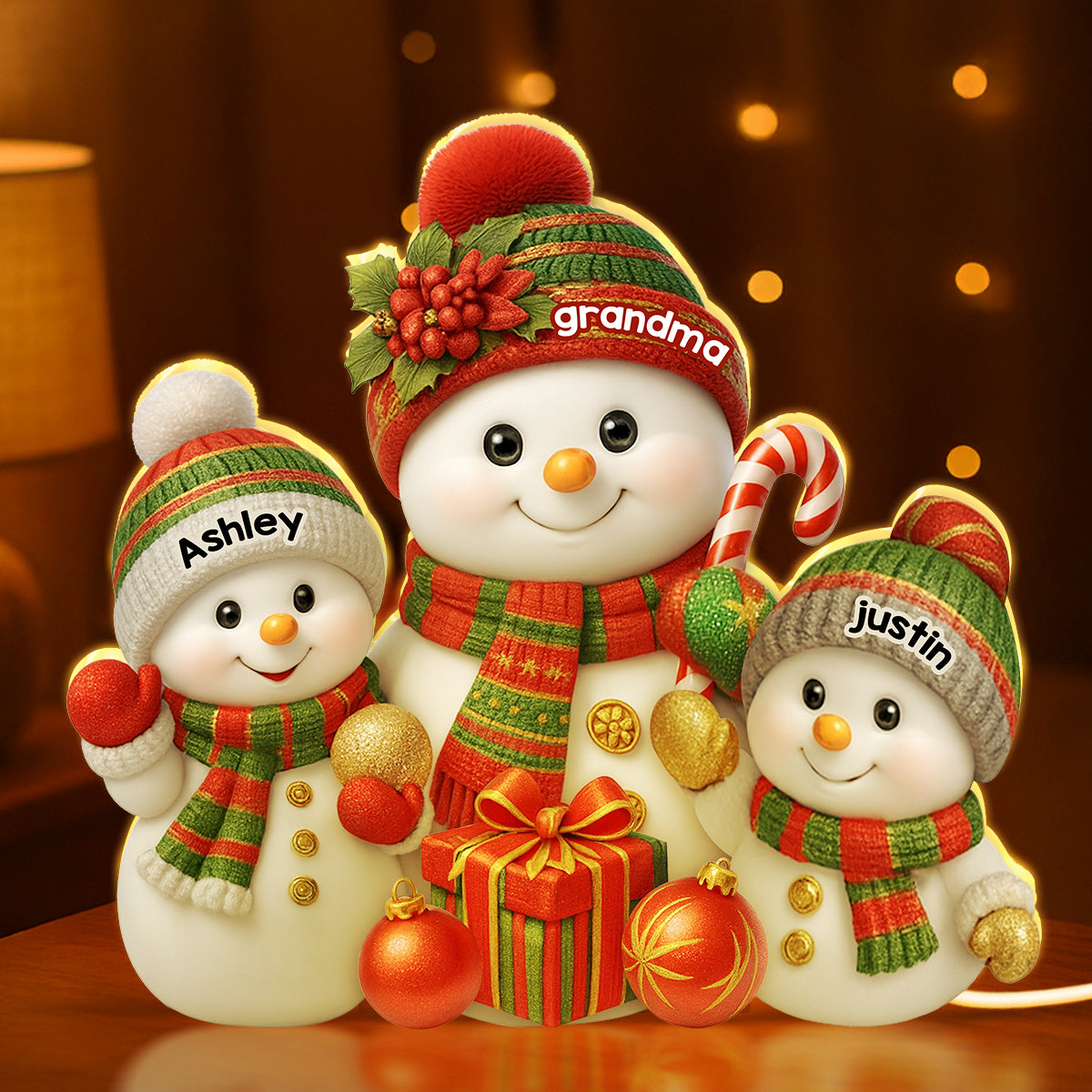 Festive Snowman Grandma & Grandkids - Personalized Light Box - Christmas Gift for Grandma
