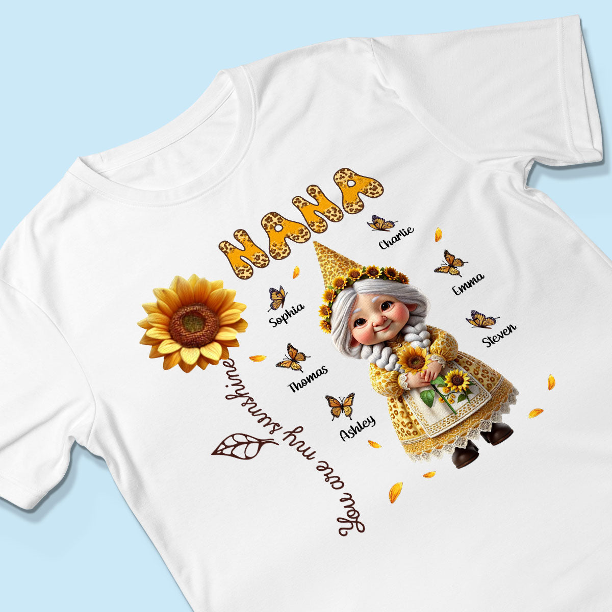 Leopard Sunflower Gnome Grandma Personalized Shirt, Gift For Grandma
