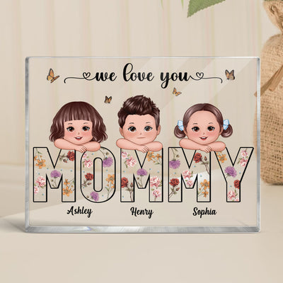 Kids On Hand Custom Birth Month Flower Gift For Mom Personalized Rectangle Acrylic Block Plaque