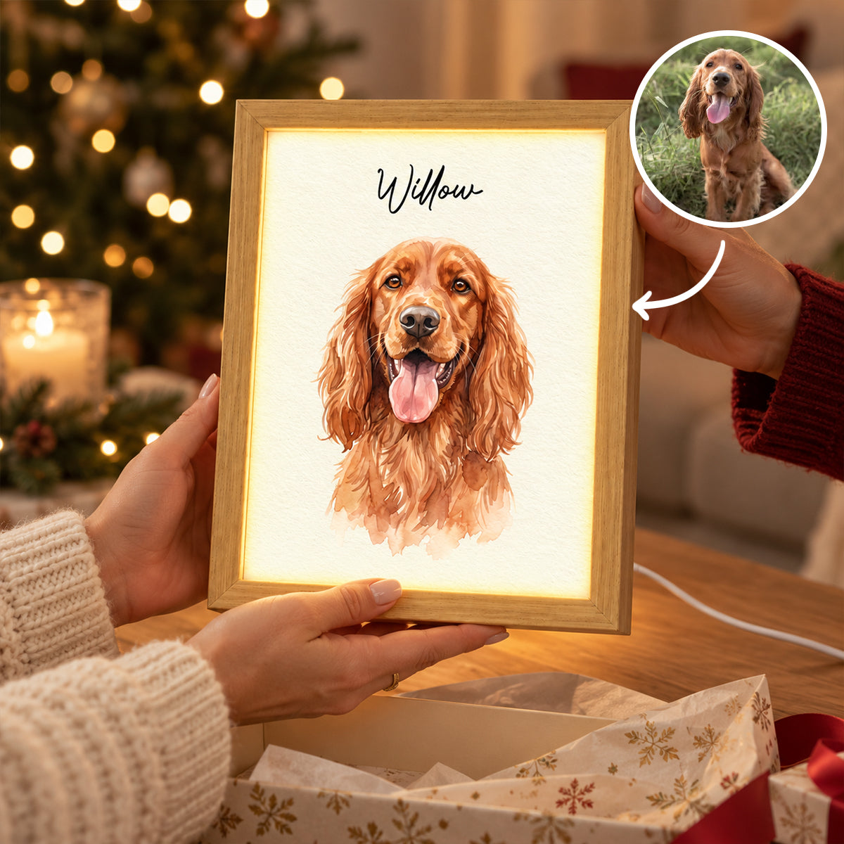 Custom Pet Portrait from Photo - Personalized Mirror Light Box - Heartfelt Christmas Gift for Pet Lovers, Memorial Sympathy Gift