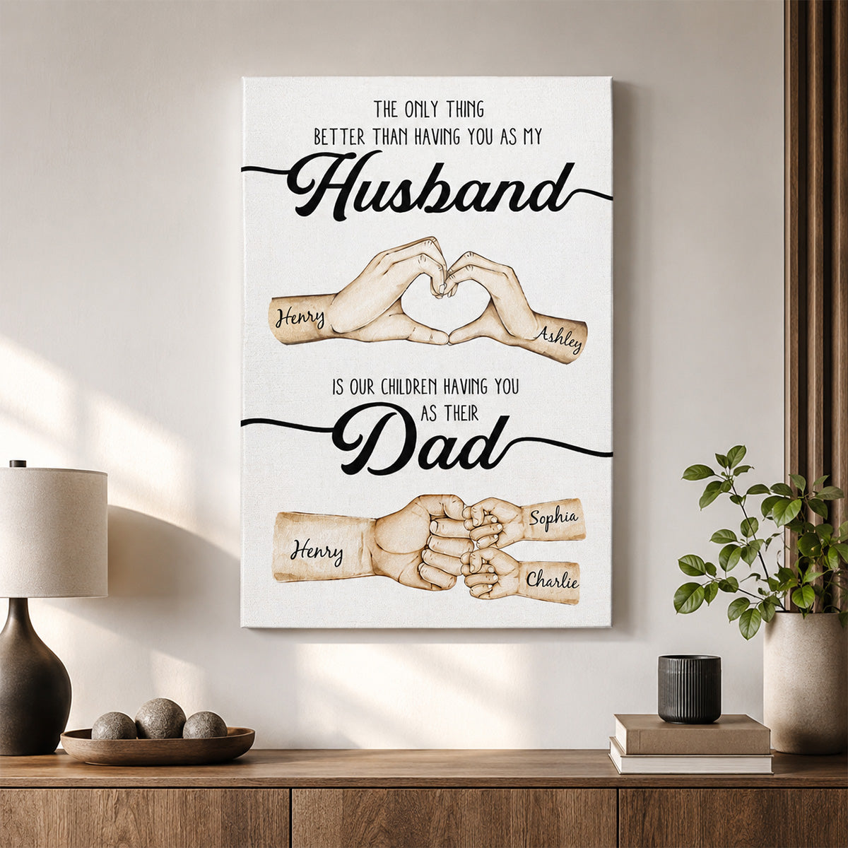 The Only Thing Better Husband Dad Hands - Personalized Canvas - Gift For Dad, Gift For Husband, Gift For Grandpa