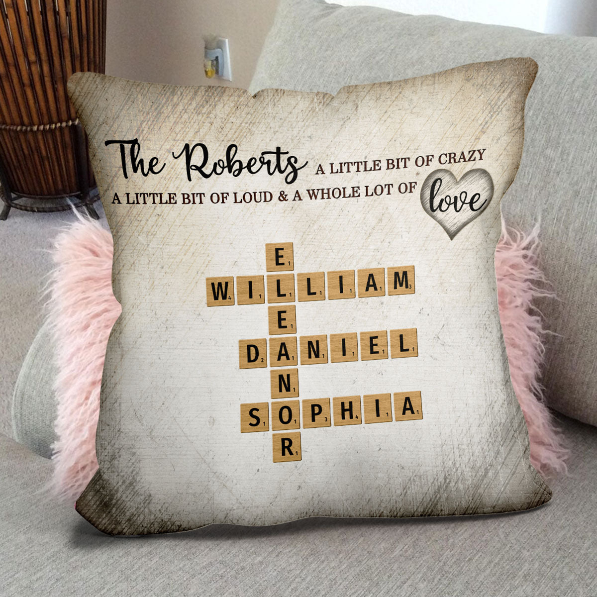 Family Whole Lot Of Love Crossword Puzzle Art - Captured In A Moment, Cherished For A Lifetime Personalized Pillow