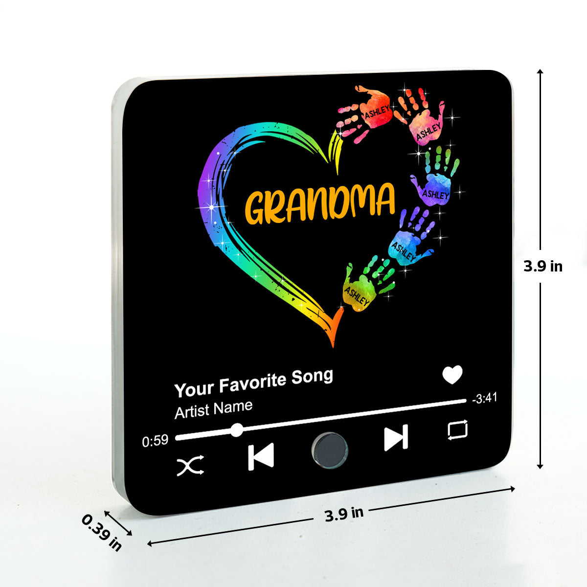 Grandma Mom Heart Hand Print Personalized Music Fridge Magnet, Heartfelt Gift for Grandma, Mom