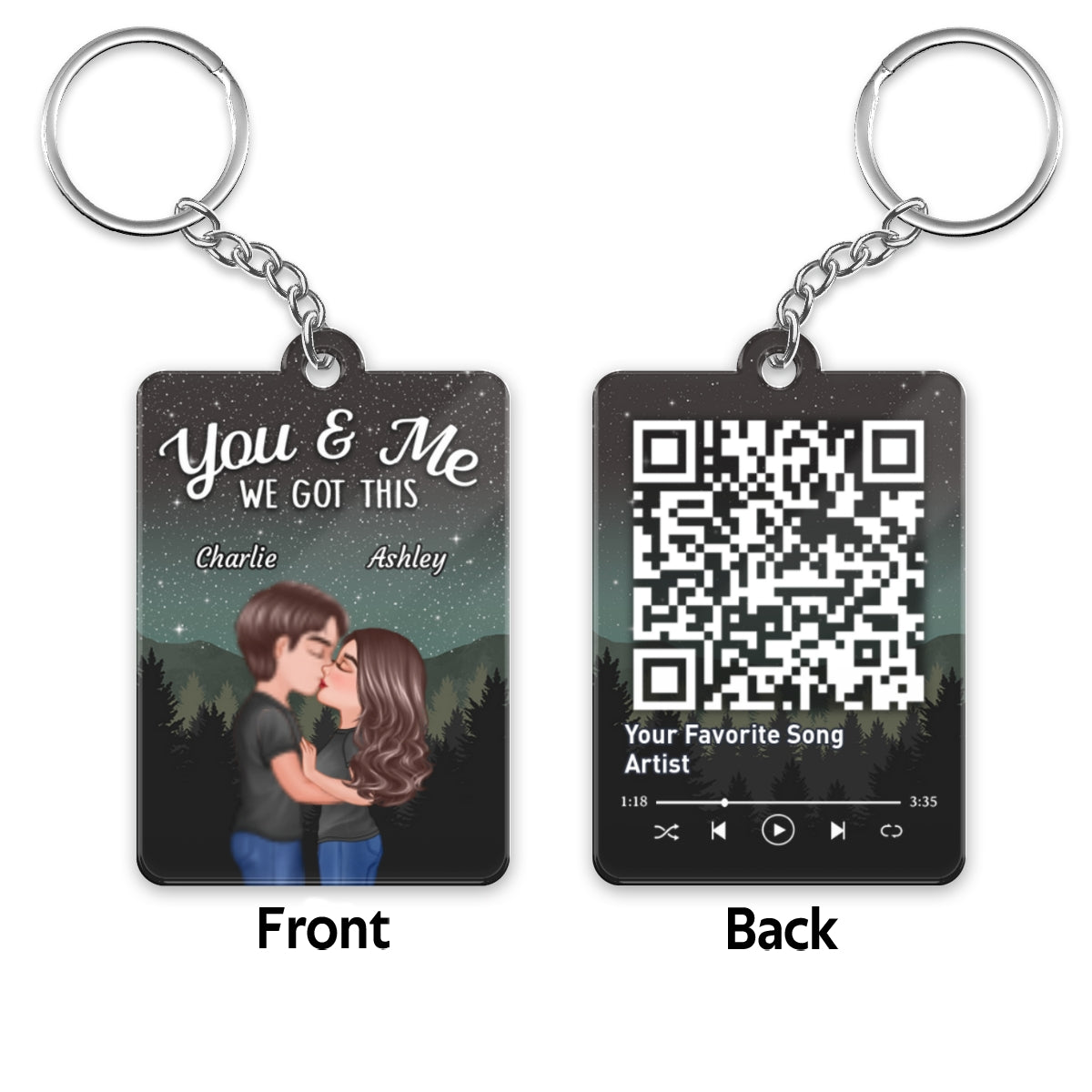 Couple Kissing Under Stars Sky Forest Favorite Song QR Code Personalized Acrylic Keychain