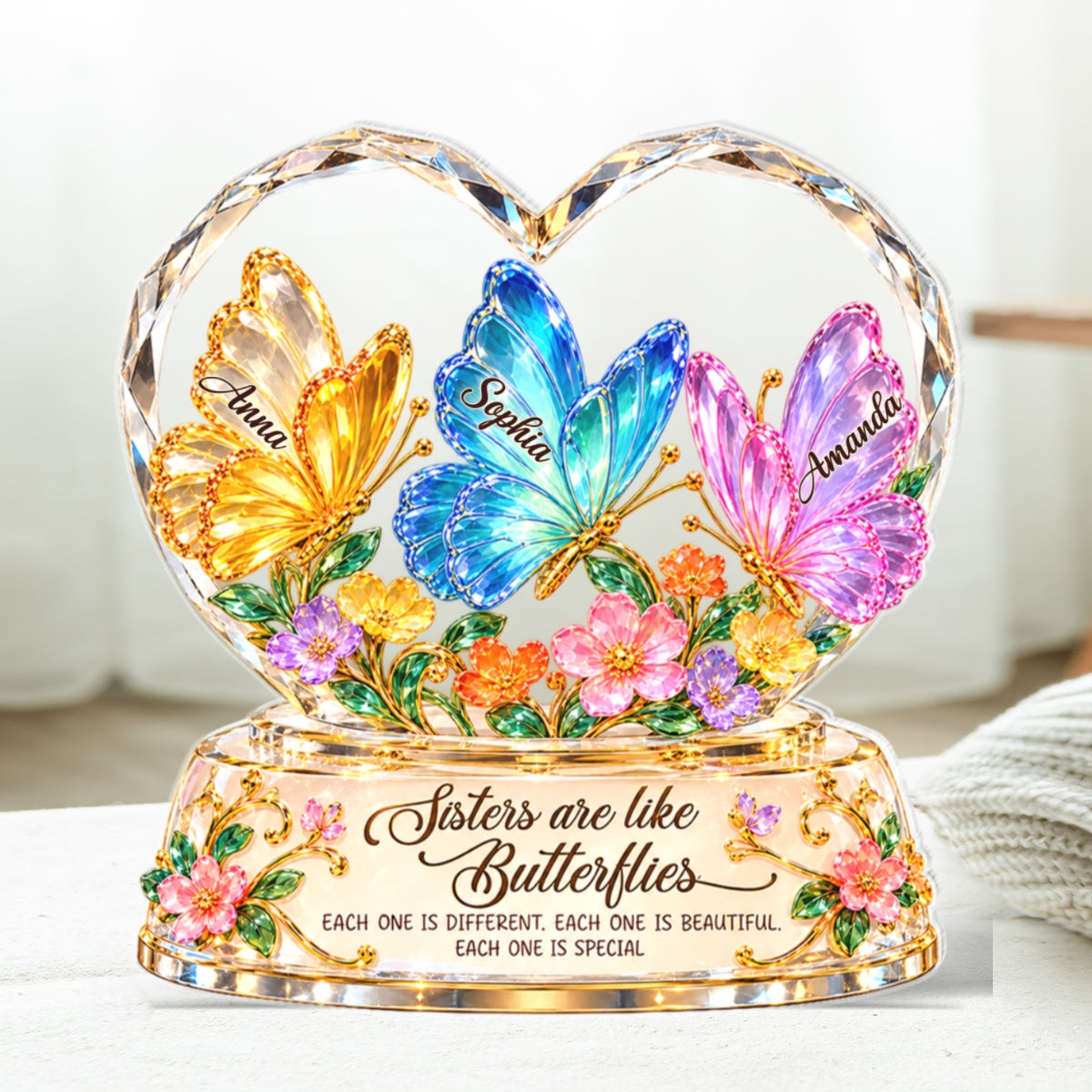 Sisters Are Like Butterflies - Personalized Acrylic Block Plaque - Heartfelt Christmas Gift for Sisters, Siblings