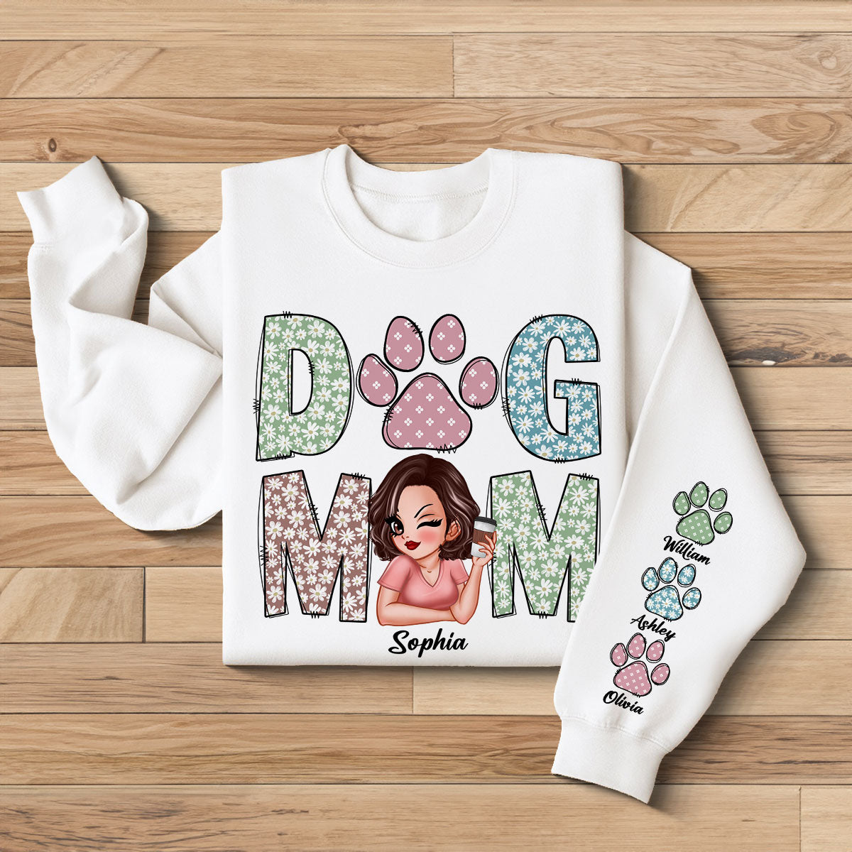 Pastel Floral Dog Mom Gift For Dog Lovers Personalized Sleeve Printed Sweatshirt