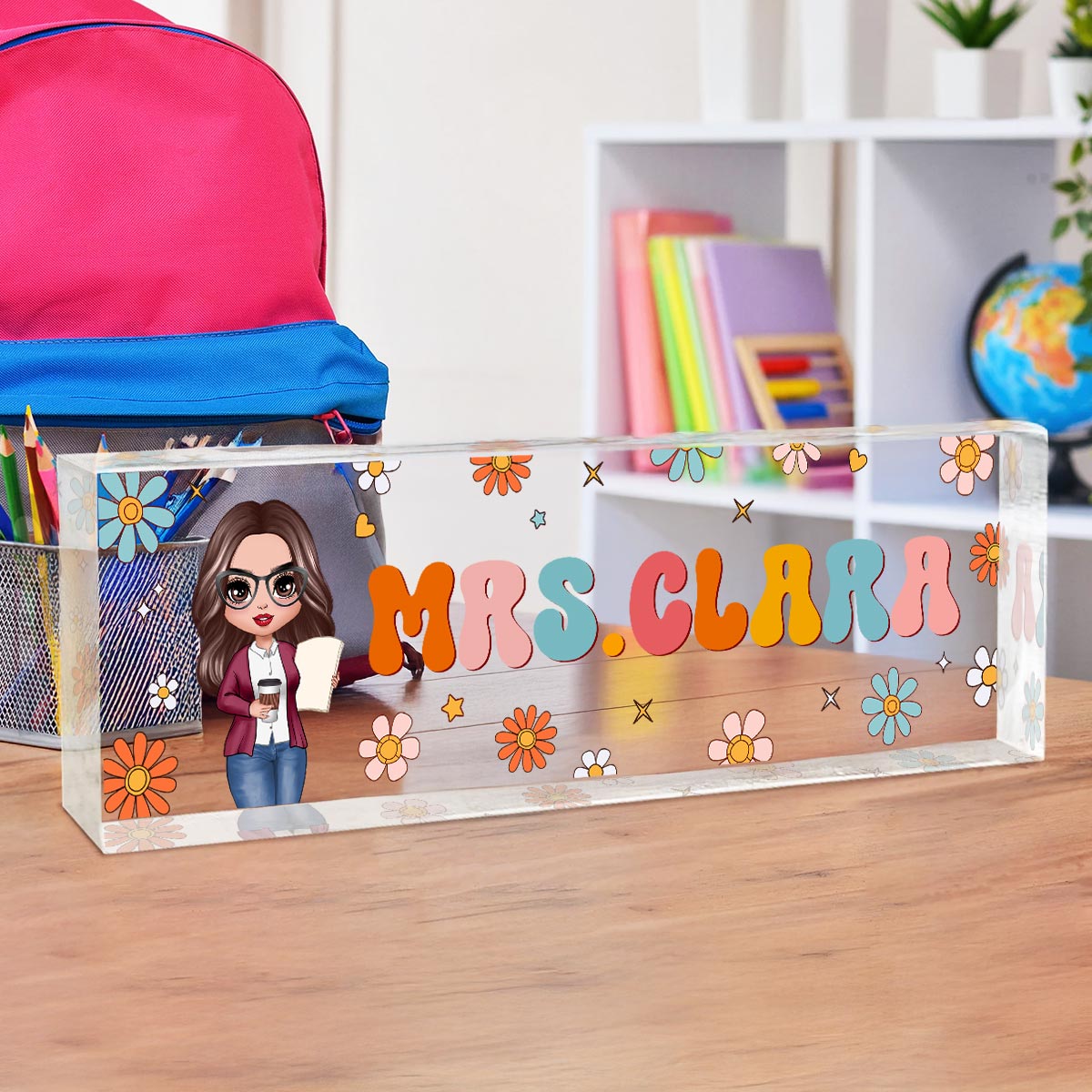 Teacher Beautiful Personalized Acrylic Desk Name Plate, Teacher Appreciation Gift, Back To School Gift For Teacher