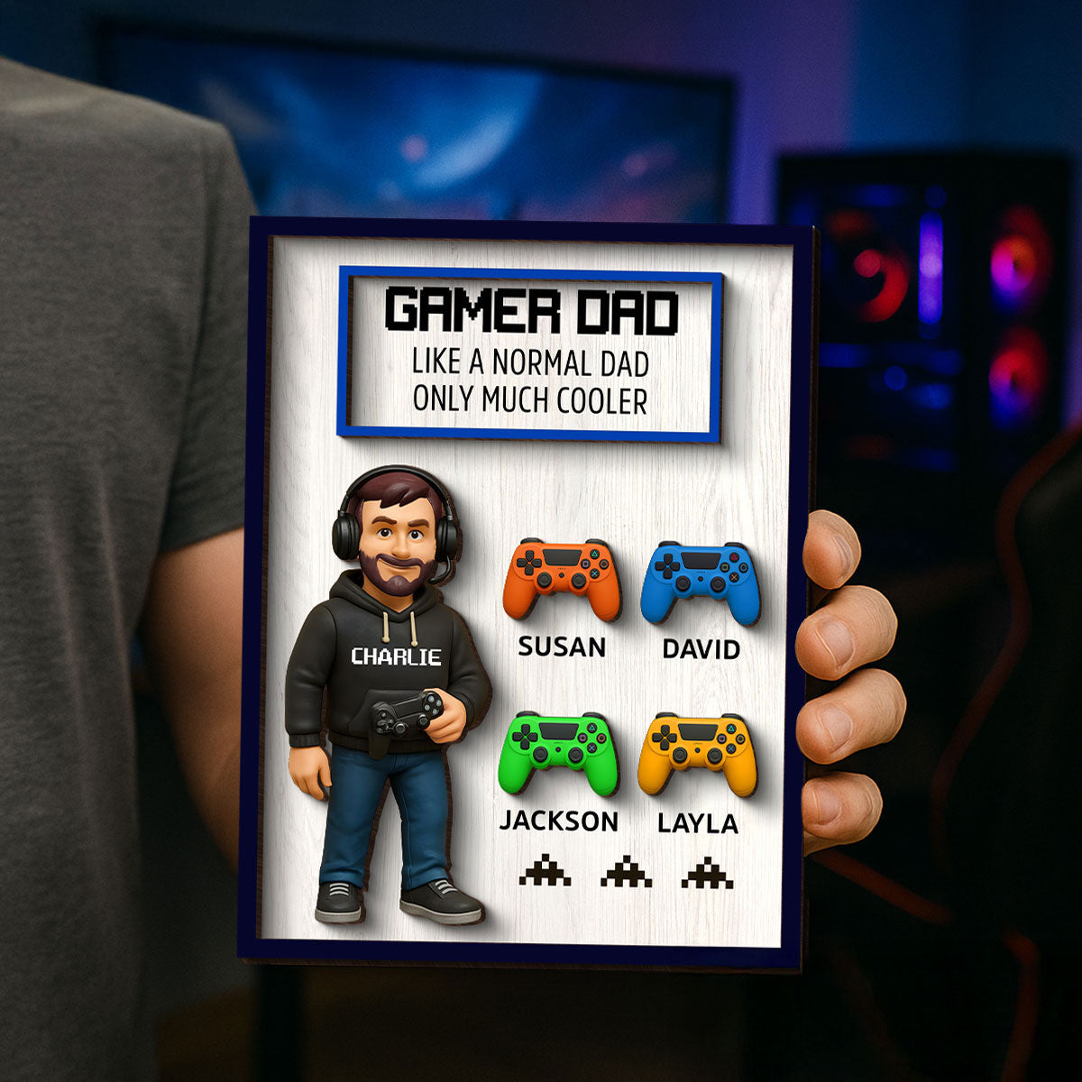 Gamer Dad Much Cooler Personalized 2-Layered Wooden Plaque, Father's Day Gift for Gamer Dads