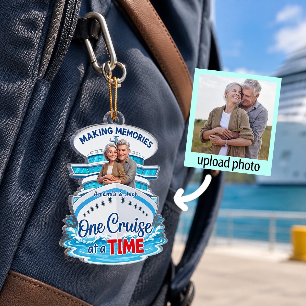 Custom Couple Photo One Cruise At A Time - Personalized Acrylic Ornament - Cruise Ship Keepsake, Cruise Ship Vacation Gifts