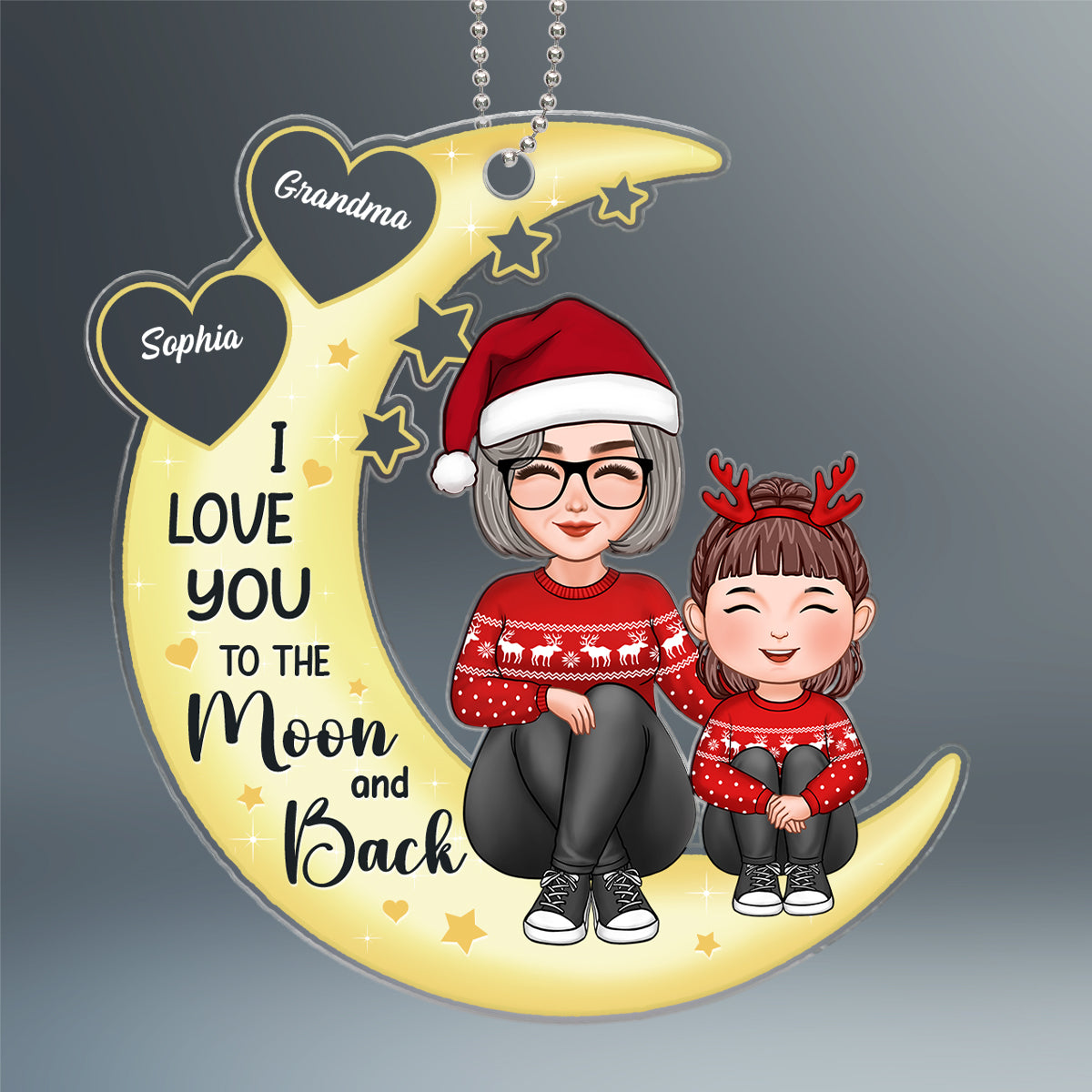Yellow Moon Cute Grandma Grandkid Sitting Hugging Knees To Chest Love You To the Moon And Back Personalized Acrylic Ornament