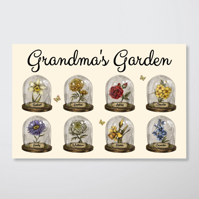 Love Grows Here Vintage Birth Month Flower In Glass Dome Personalized Poster