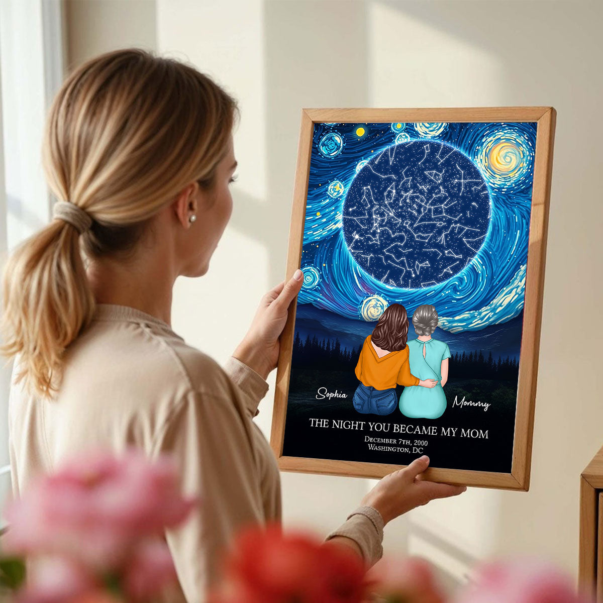 The Night You Became My Mom Embracing Mother Daughter Personalized Poster, Custom Star Map, Capture the Precious Moment, Gift, Constellation Print, Real Astronomical Data