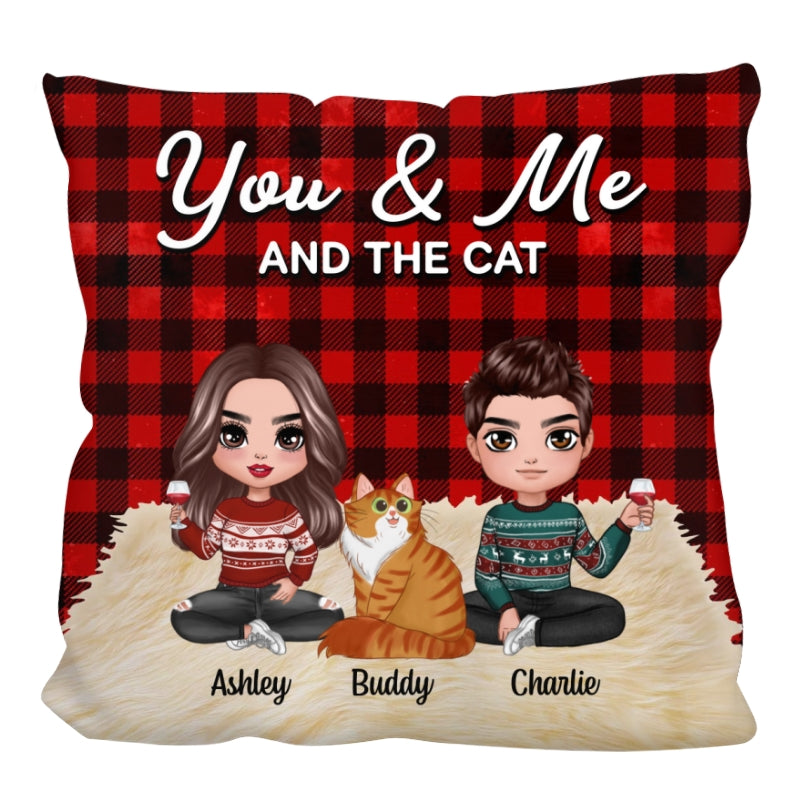 Doll Couple Sitting With Cats Christmas Personalized Pillow (Insert Included)