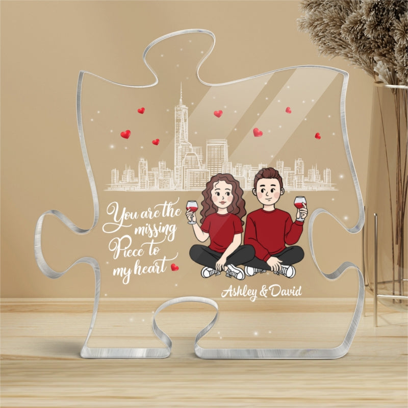 The Missing Piece To My Heart Cartoon Couple Personalized Puzzle Acrylic Plaque