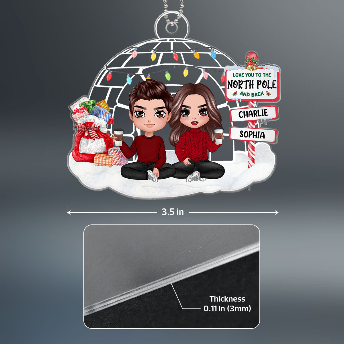 Doll Couple Sitting Love You To The North Pole And Back Personalized Acrylic Ornament