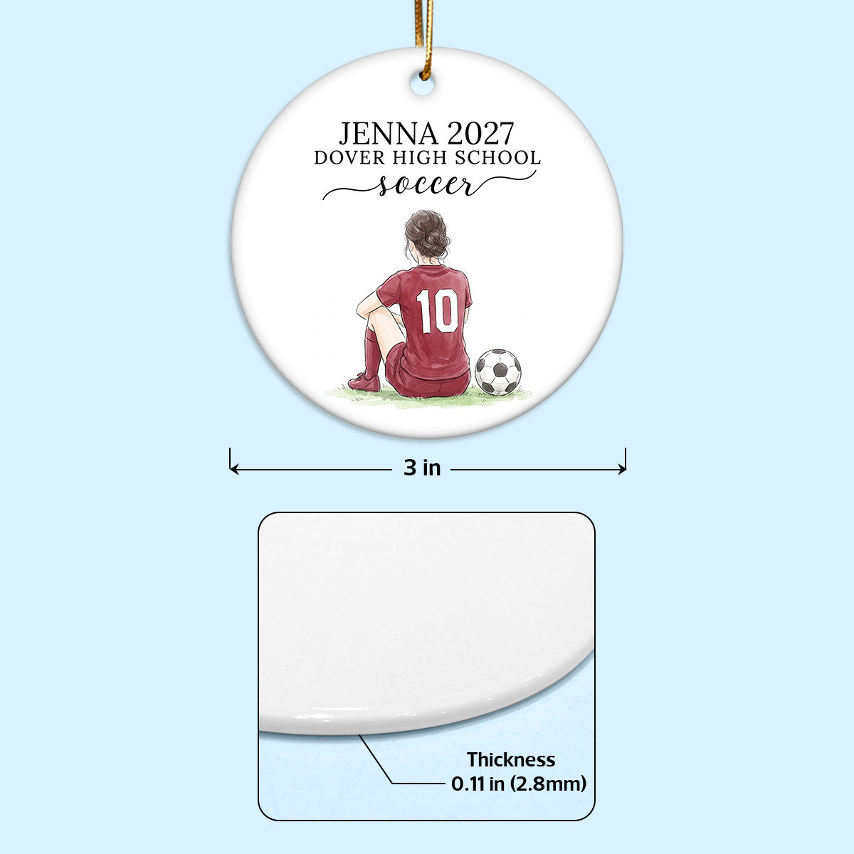 Custom Soccer Senior Portrait from Photo - Personalized Ceramic Ornament - Christmas Gift for Daughter, Son