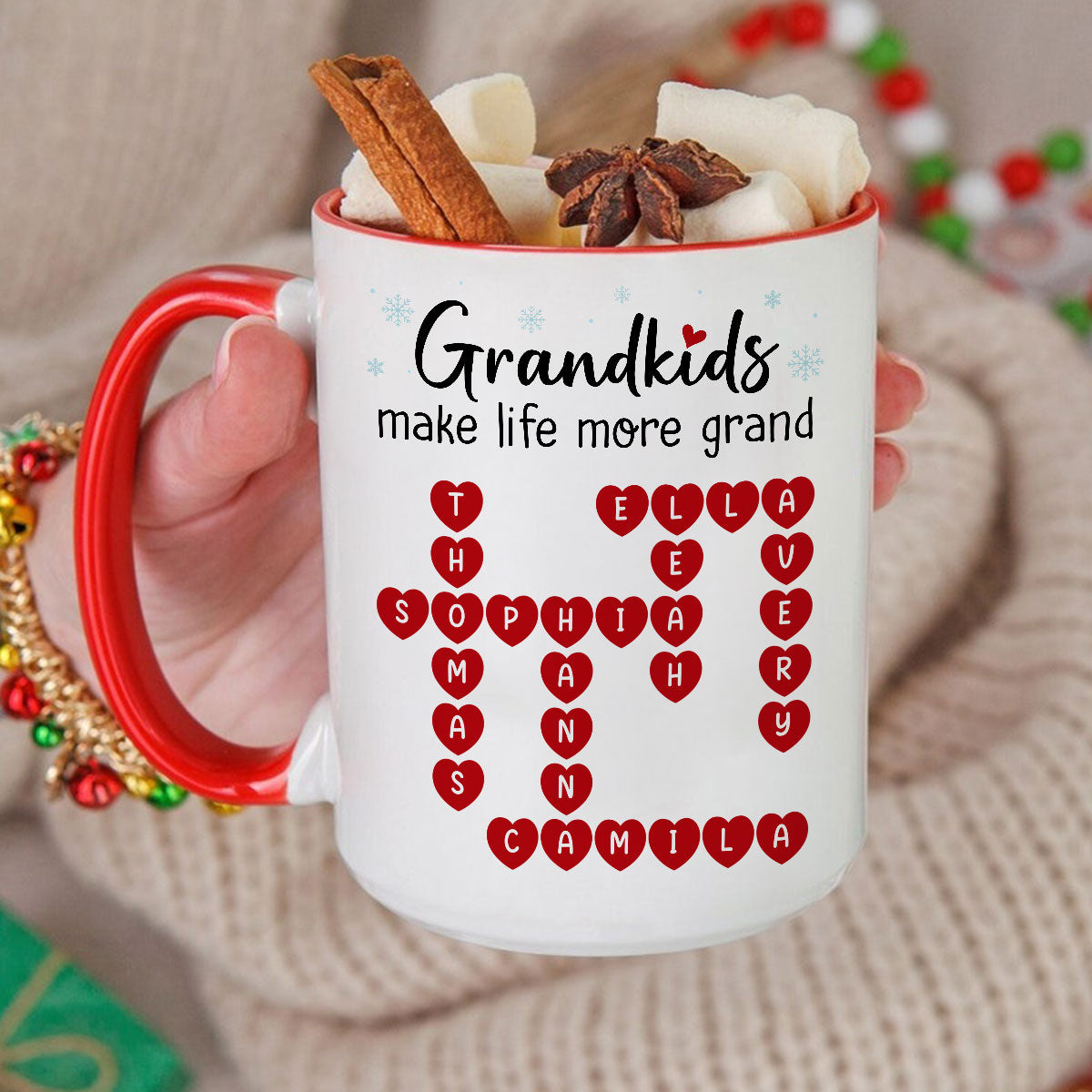 Grandkids Make Life Grand Crossword Puzzle Art Christmas Gift For Grandma Personalized Mug