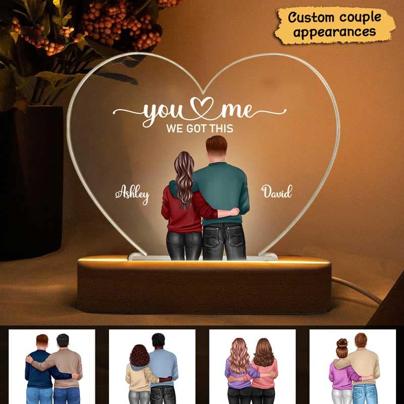 Couple Hugging Valentine‘s Day Gift For Him Gift For Her - Personalized Heart Plaque LED Night Light - Acrylic LED Lamp