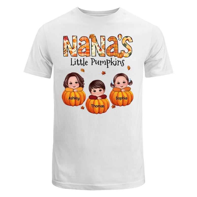 Grandma Little Pumpkins Fall Pattern Kids On Pumpkins Personalized Shirt
