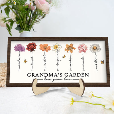 Love Grows Here Grandma's Garden Birth Month Flowers 2-Layer Wooden Plaque, Gift for Grandma, for Mom