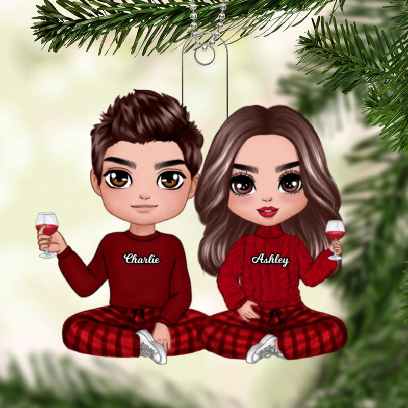 Doll Couple Sitting Christmas Gift For Him For Her Personalized Acrylic Ornament
