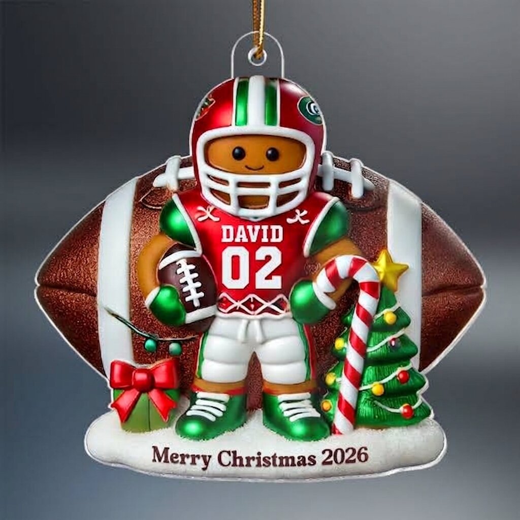 Football Gingerbread Figure Christmas Gift For Football Player Personalized Acrylic Ornament