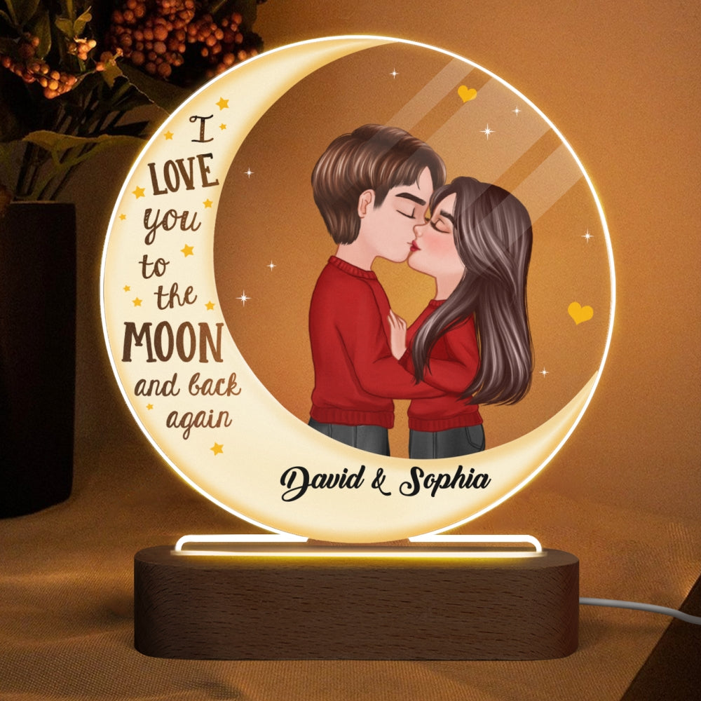 Couple Love To The Moon Personalized Circle Plaque LED Night Light