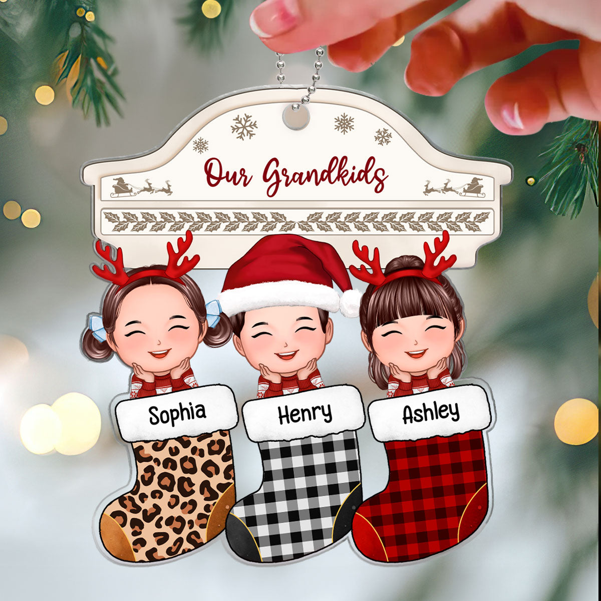 My Grandkids Christmas Stocking Fireplace Personalized Acrylic Ornament