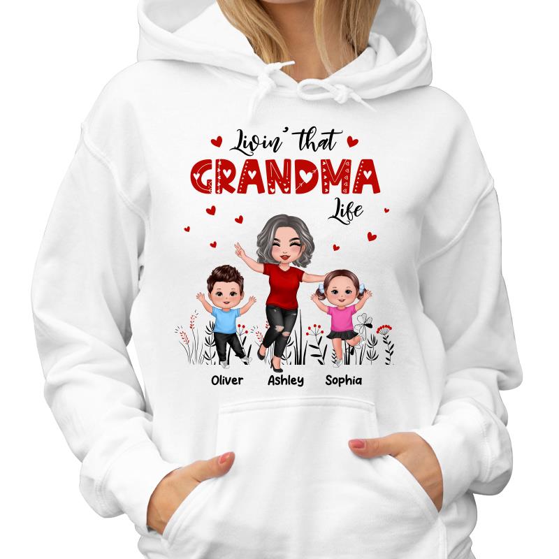 Happy Doll Grandma & Grandkids Livin‘ That Grandma Life Personalized Shirt