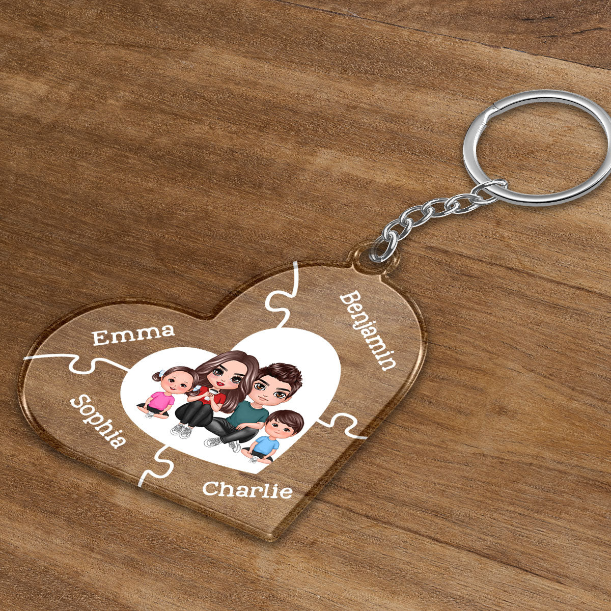 Together We Make A Family Puzzle Heart Personalized Acrylic Heart Keychain