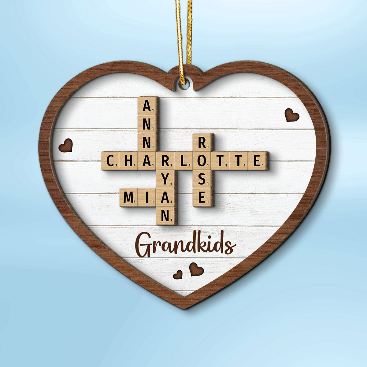Grandkids Crossword Puzzle Art - Personalized 2-Layered Wooden Ornament - Christmas Gift For Mom, Gift For Grandma
