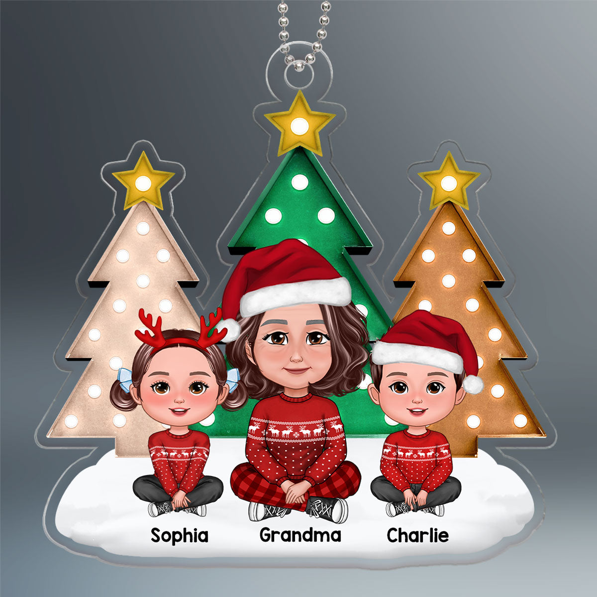 Christmas Tree Marquee Grandma Grandkids Sitting Personalized Acrylic Ornament
