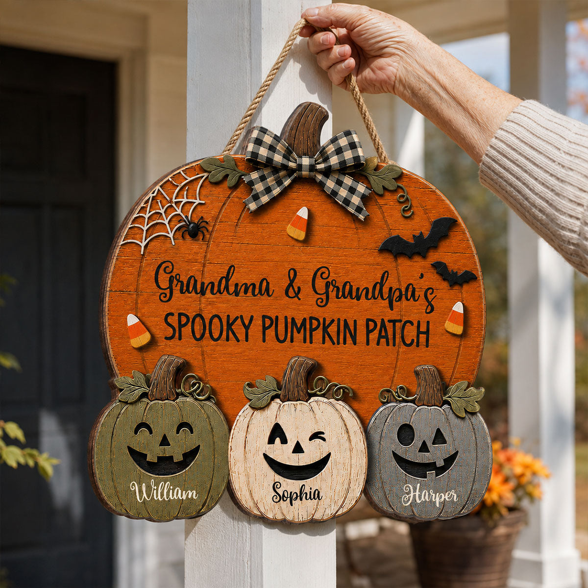 Grandma & Grandpa's Spooky Pumpkin Patch 2D Flat Printed - Personalized Wood Sign - Halloween Decor For Grandparents