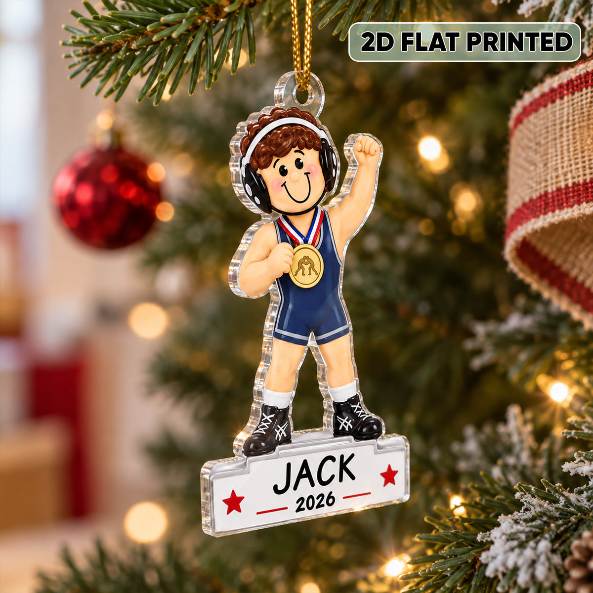 Wrestling Boy Champion 2D Flat - Personalized Acrylic Ornament - Gift For Son, Wrestling Keepsake, Wrestling Lovers Gift