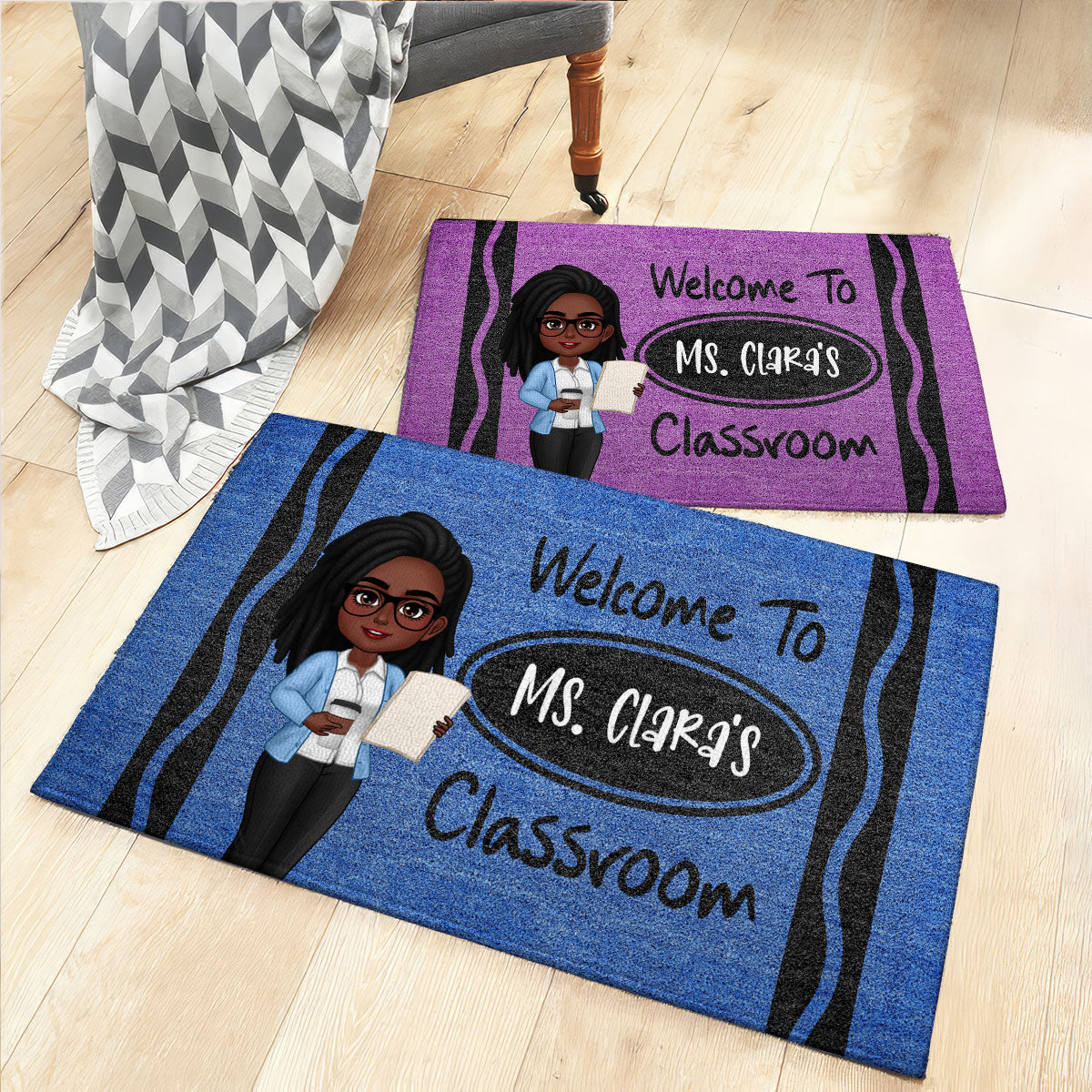 Teacher Crayon Pattern Welcome To Classroom - Personalized Doormat - Back To School Gift, Classroom Decoration